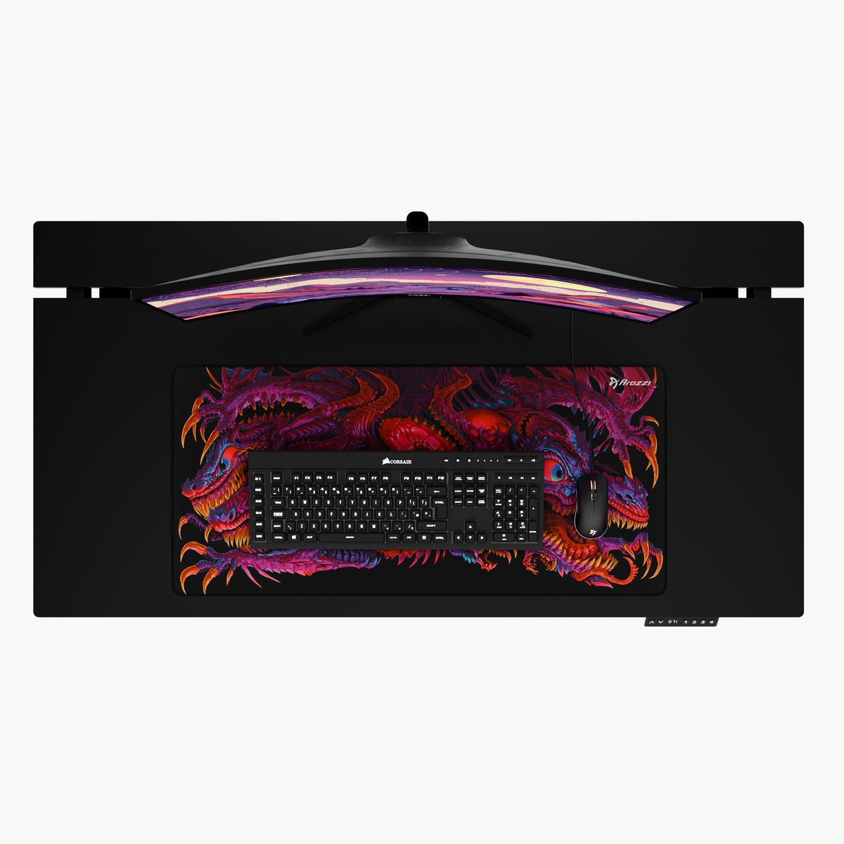 Arozzi Europe Zona Mousepad - Extra Large, red dragon design with wrist support, top view.