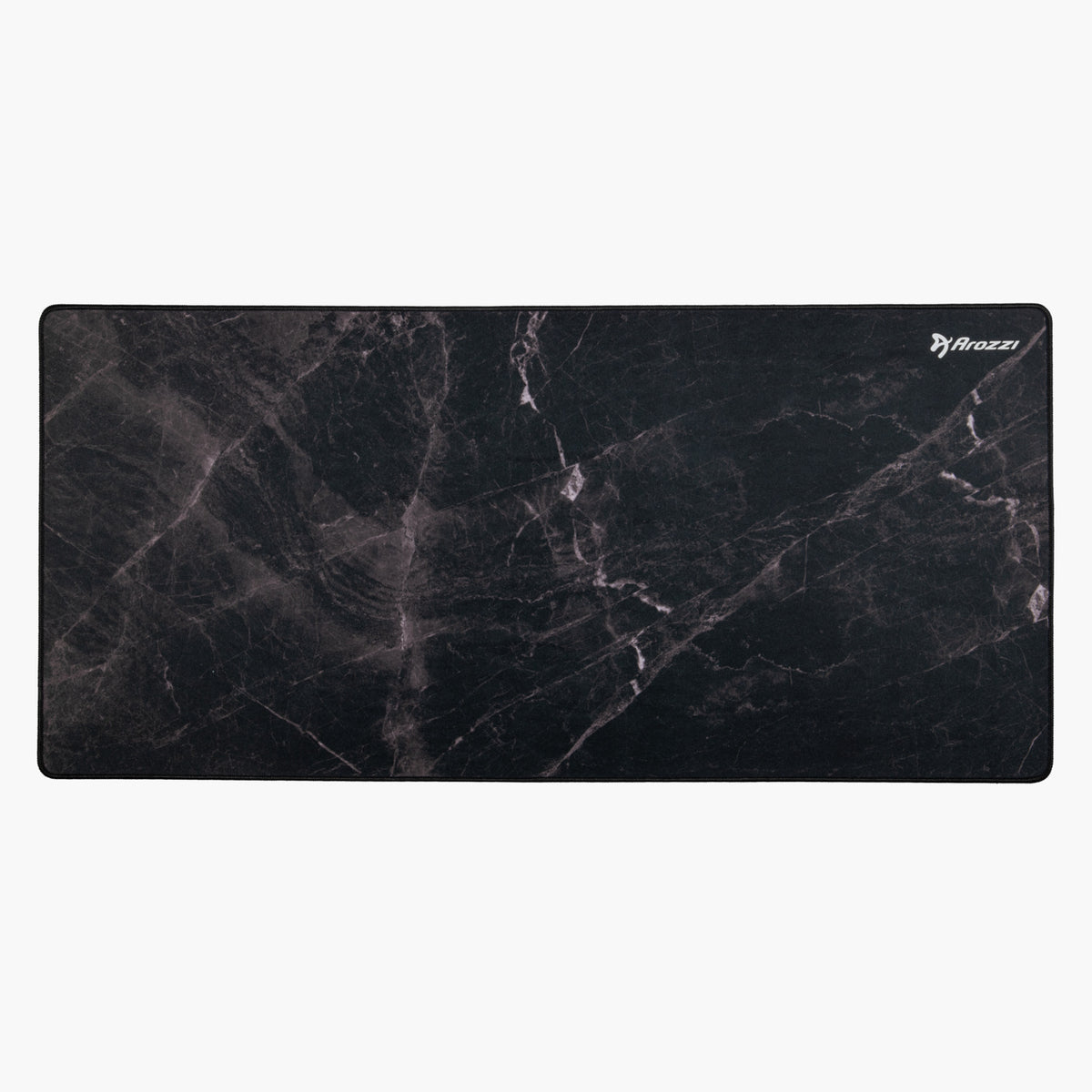 Arozzi Europe Zona Mousepad XL: black polyester, marble design, anti-slip base, small white logo.
