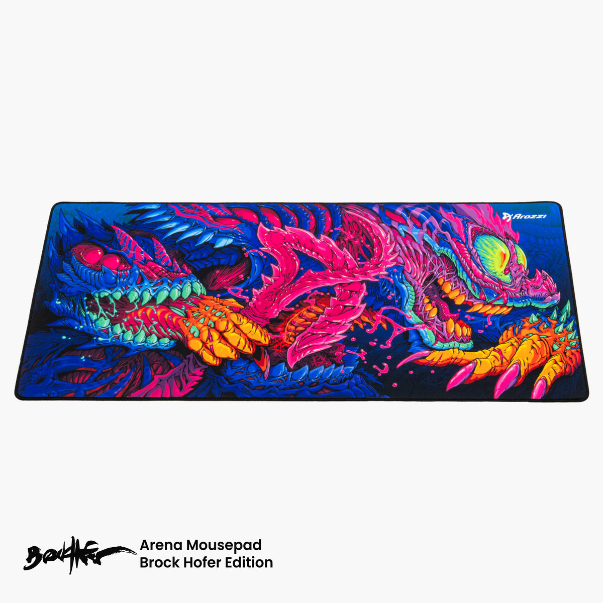 Arozzi Europe Zona Mousepad - Extra Large, neon dragons, polyester, with cushioned wrist support.