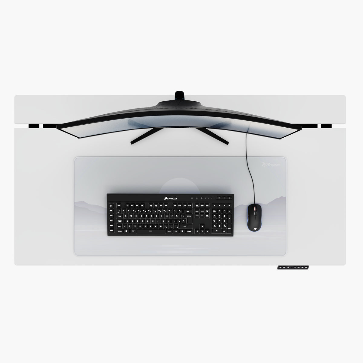 Top view: Arozzi Europe Zona Mousepad - Extra Large with keyboard, mouse on a white desk.