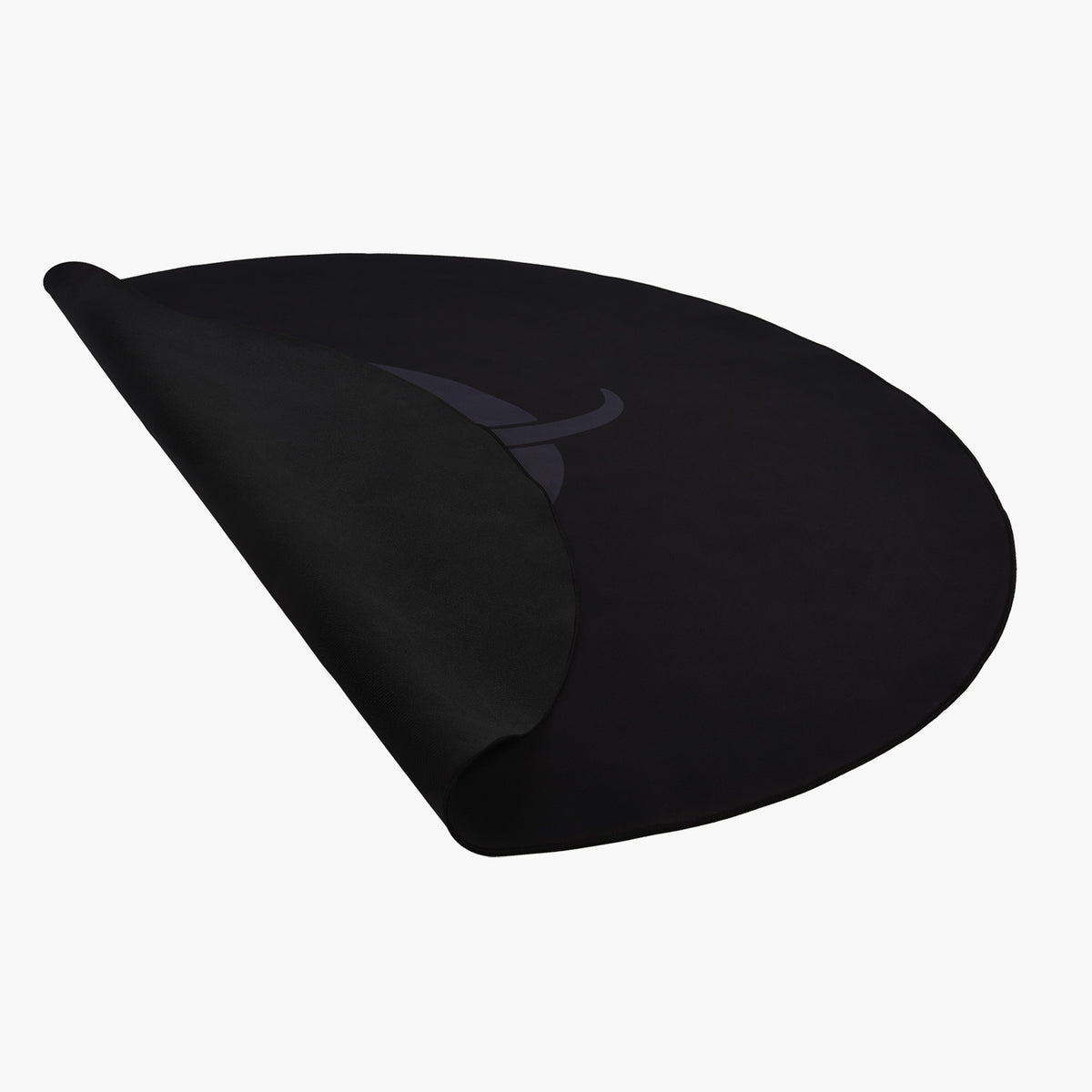 Arozzi Europe Zona Round Floor Pad, black, shown partially rolled on white background.