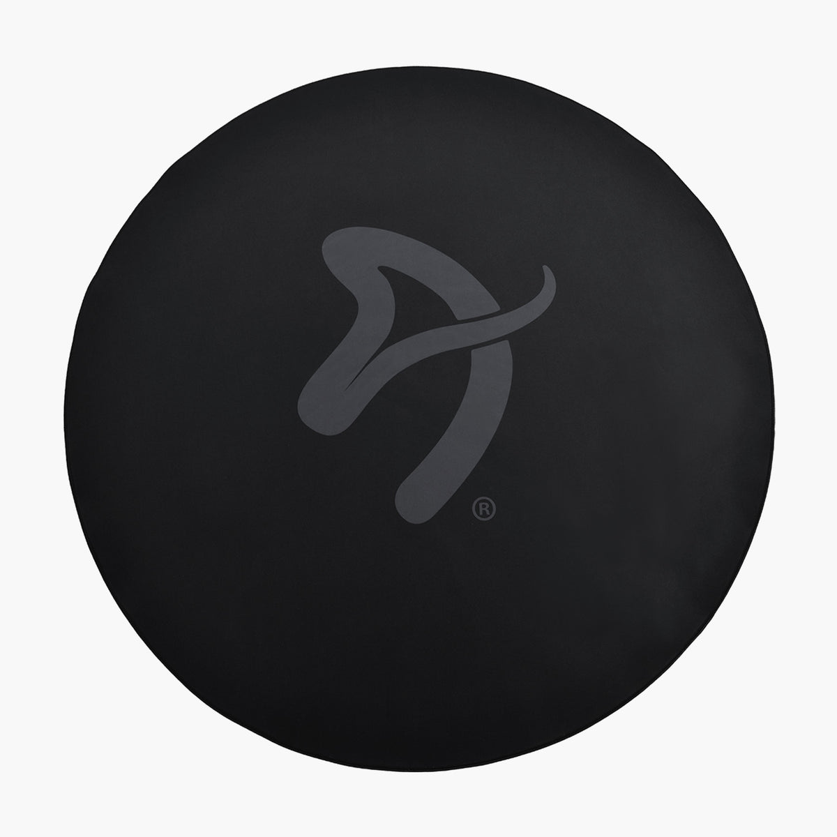 Arozzi Europe Zona Round Floor Pad, black with a gray abstract logo, viewed from above.