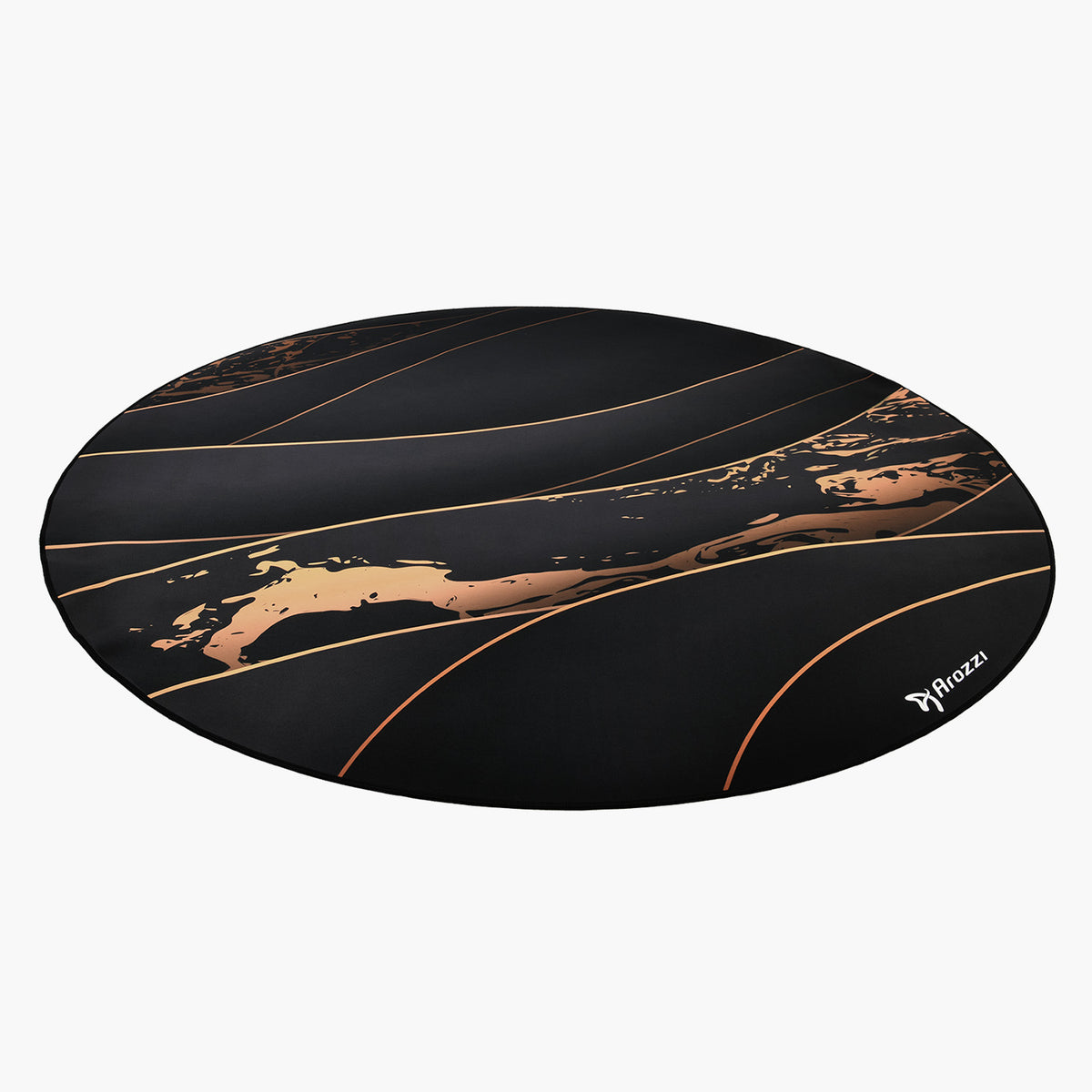 Arozzi Europe Zona Round Floor Pad: black with gold swirls, perfect for office and floor protection.