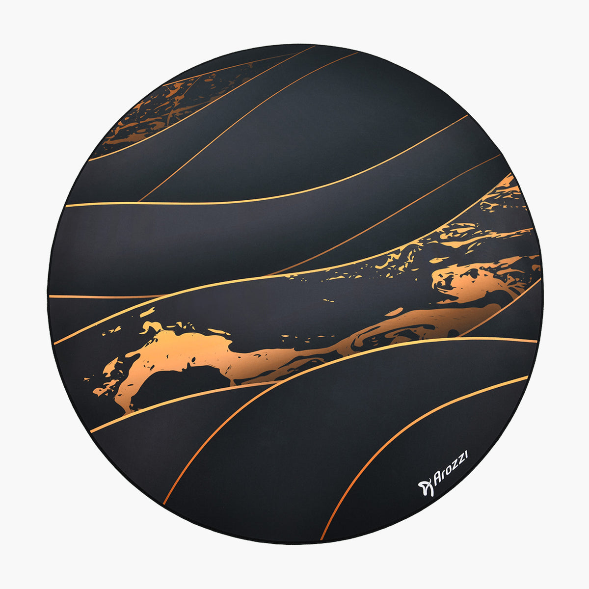 Arozzi Europe Zona Round Floor Pad: wavy black and gold lines, perfect for a stylish office.