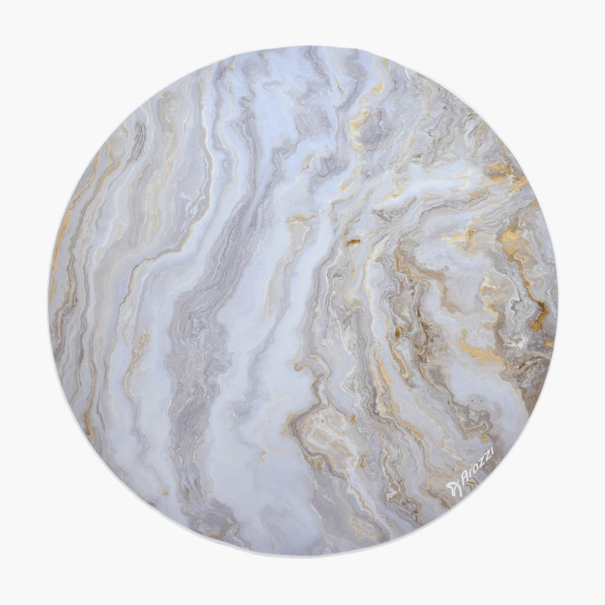 Arozzi Europe Zona Round Floor Pad—gray, white & gold marbled; perfect for chic office spaces.