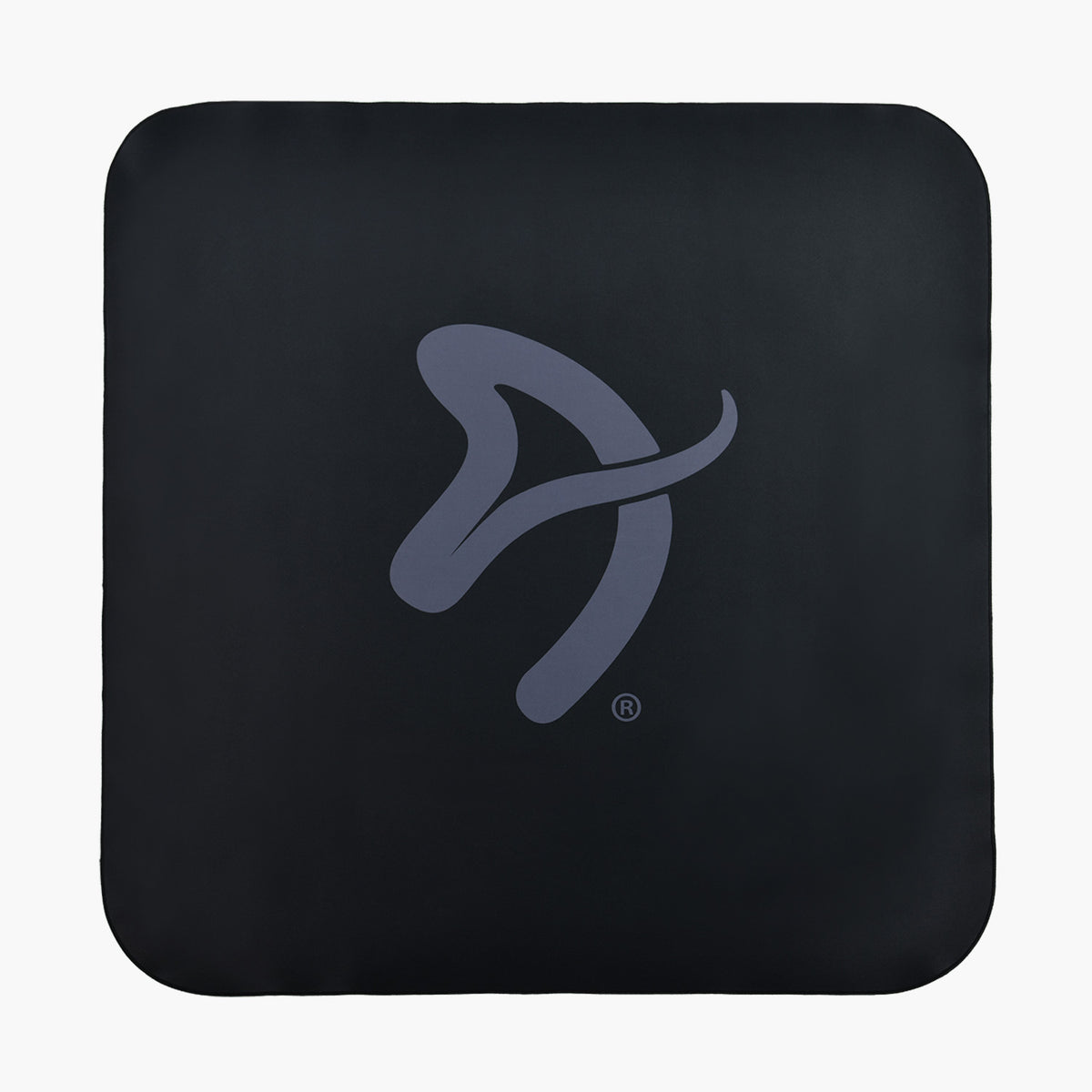 Zona Square Floor Pad by Arozzi Europe—a sleek black pad with gray abstract logo for any office.