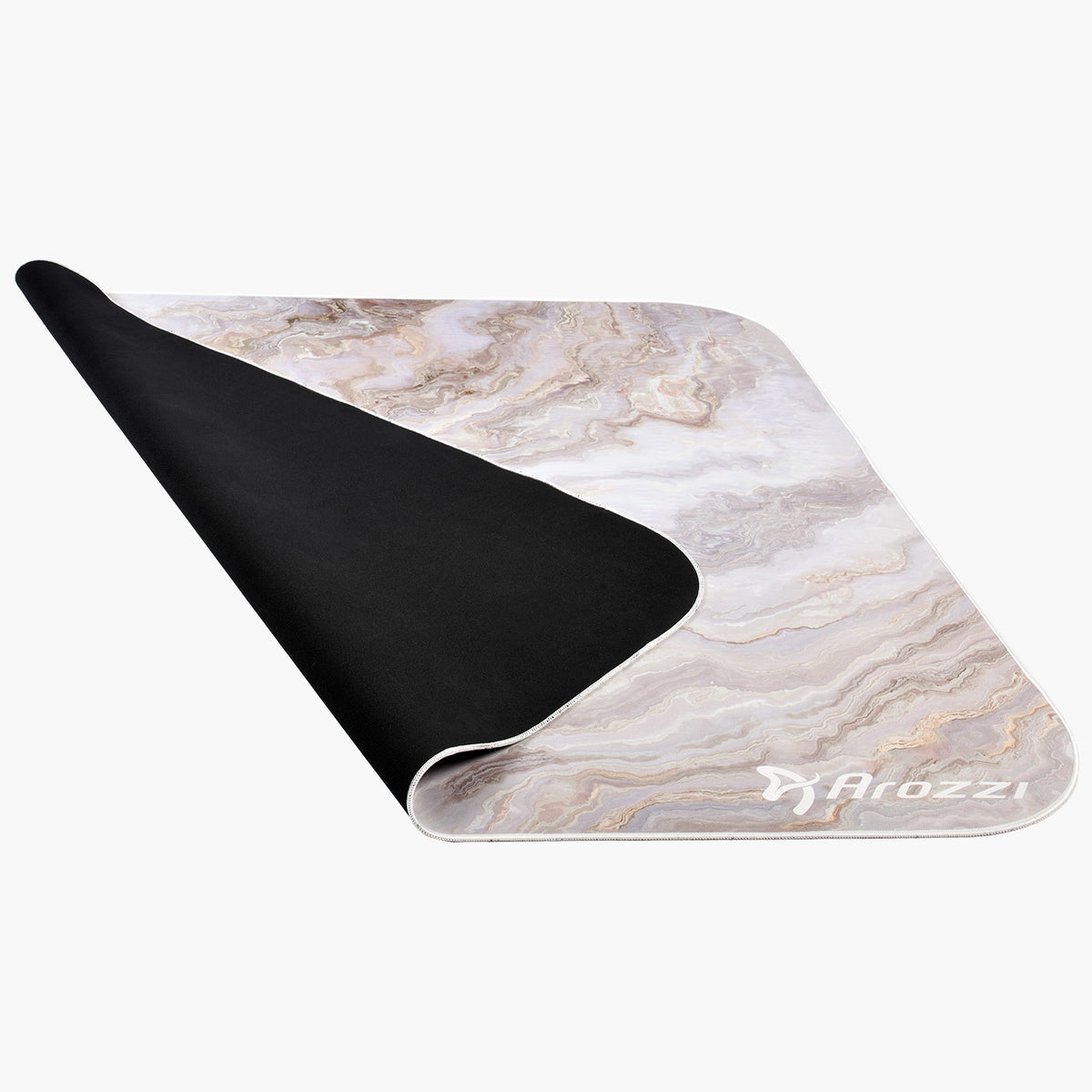 Zona Square Floor Pad by Arozzi Europe: marble style, curled corner, perfect for office setups.