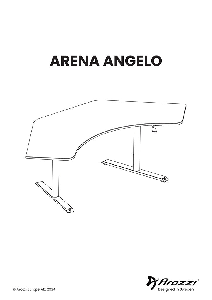 Line drawing of an L-shaped desk with two legs, labeled ARENA ANGELO at the top.