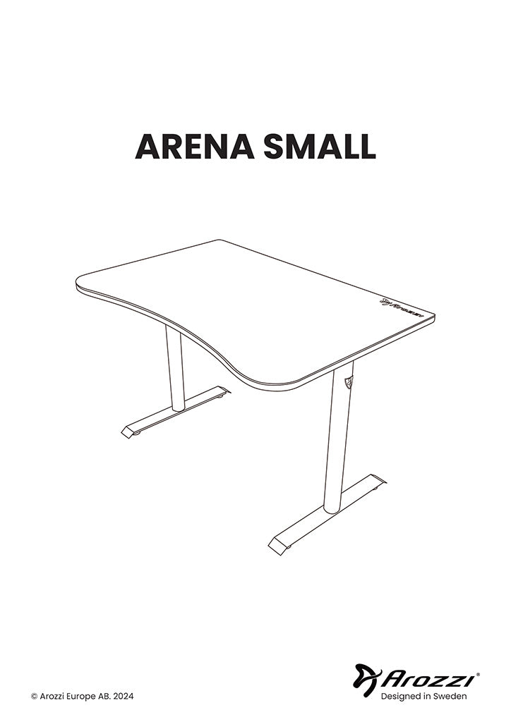 Black and white sketch of a small, modern desk with two T-shaped legs and curved edges.