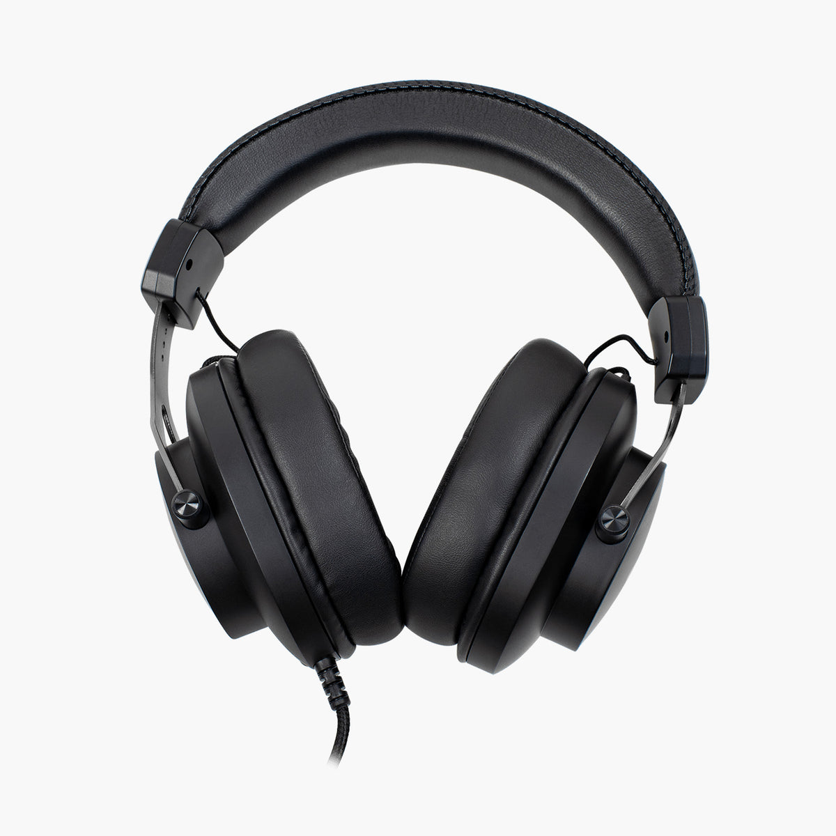 Arozzi Europe Aria Gaming Headset, black over-ear, aluminum frame & cable, on white background.