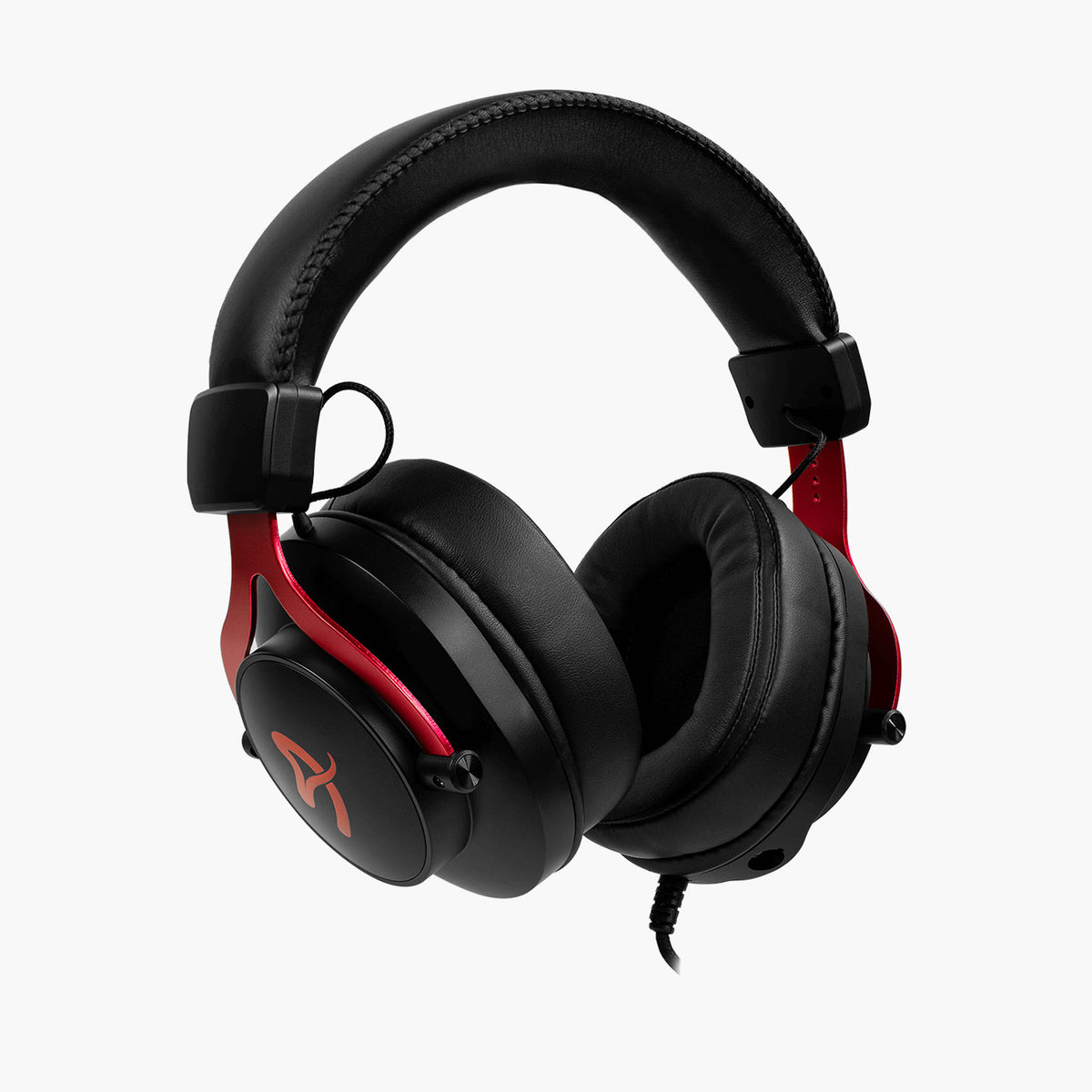 Arozzi Europe Aria Gaming Headset: black, red accents, coiled cable, aluminum frame.
