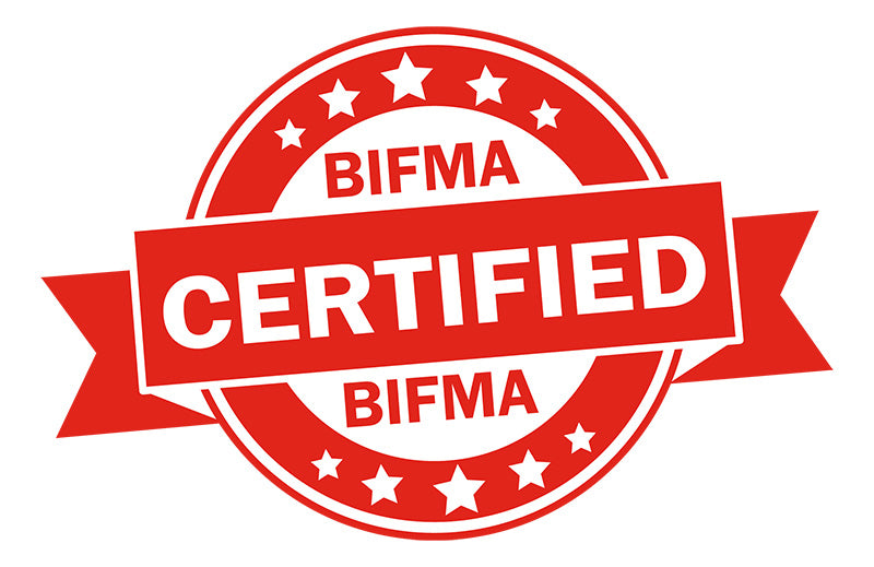 Red Certified BIFMA badge with stars, circular border, and ribbon design.