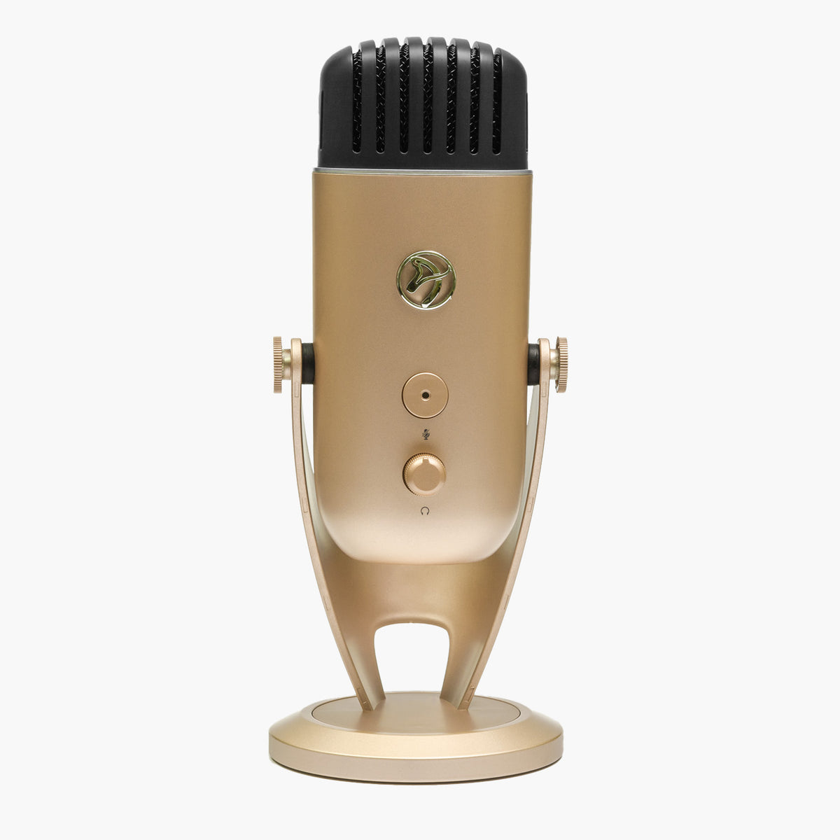 Arozzi Europe Colonna Microphone—gold USB mic with black grille, perfect for streaming and studio.