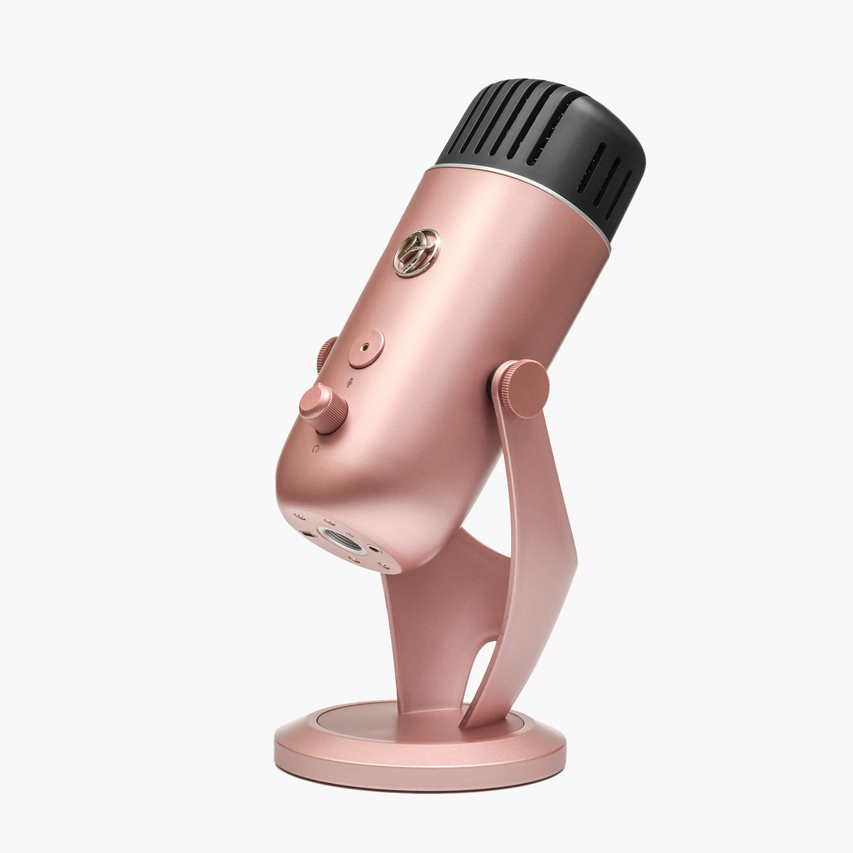 Arozzi Europe Colonna Microphone: rose gold, stand, studio sound, black grill, control knob.