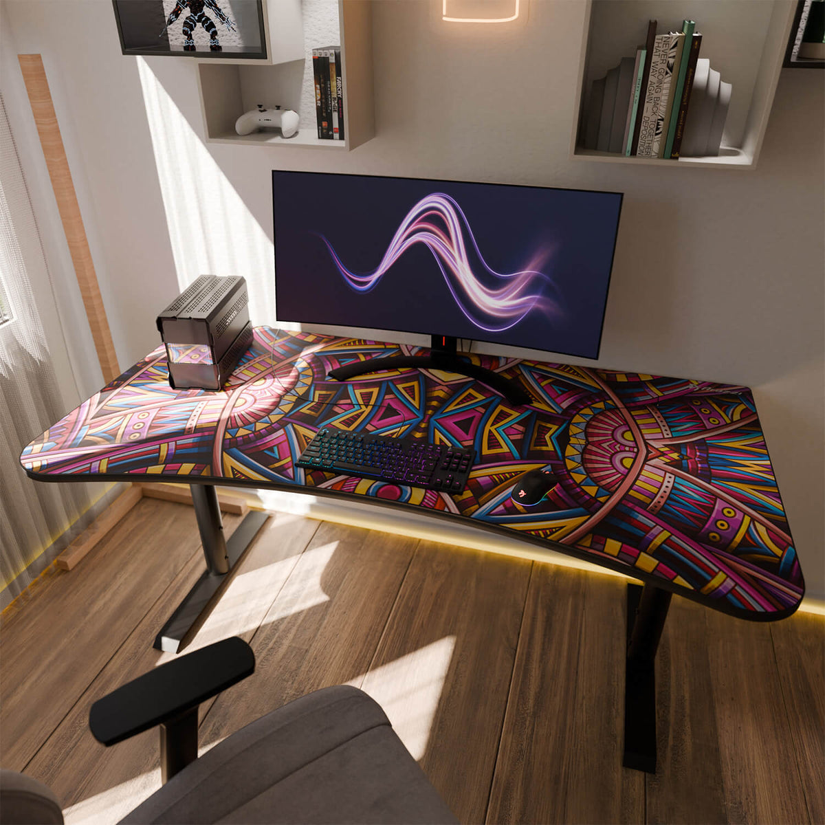 Arena Mousepad by Arozzi Europe: colorful, custom desk pad for modern setups with PC and monitor.