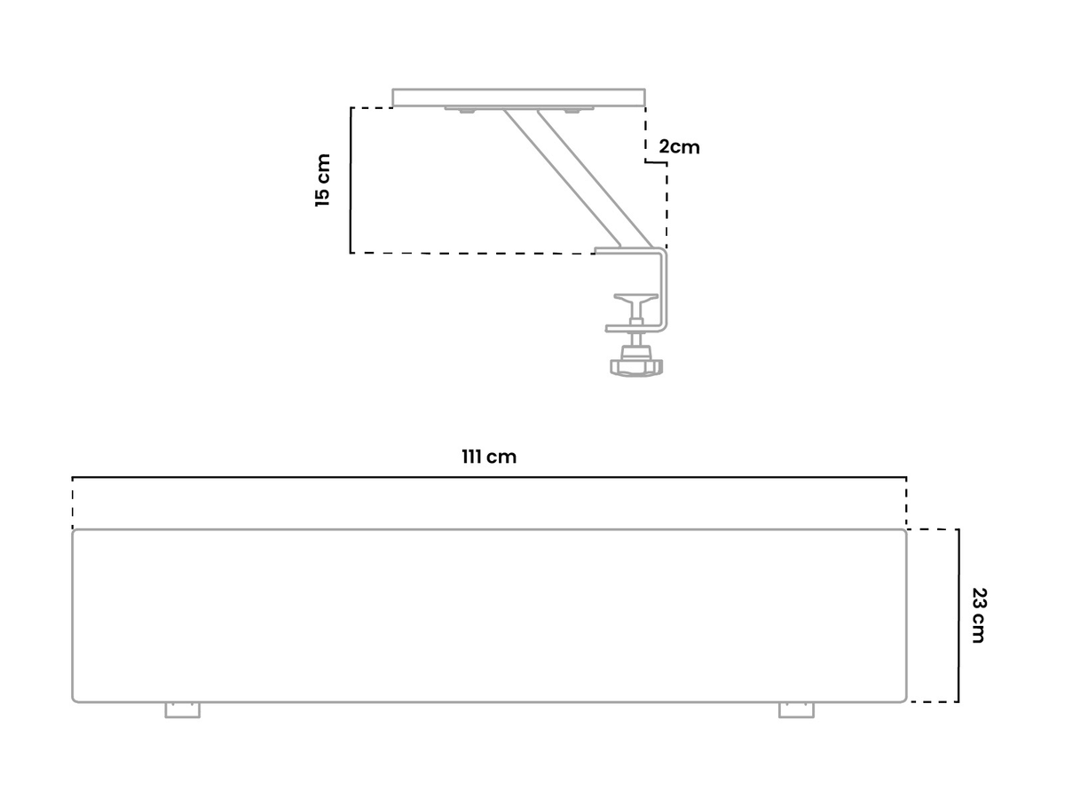 Technical side-view diagram with labeled height, width, and component measurements in centimeters.