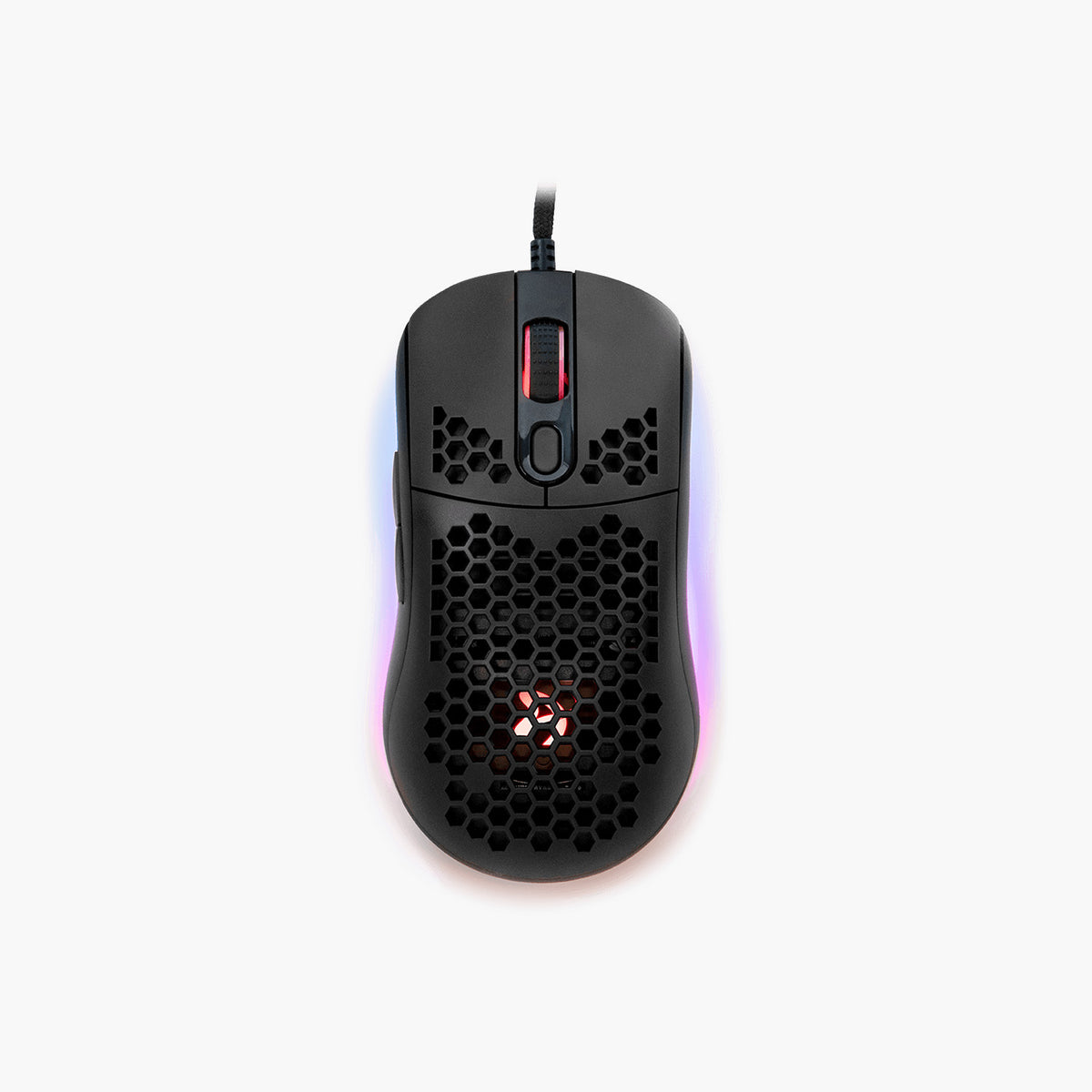 Arozzi Europe Favo Ultra Light Gaming Mouse with honeycomb design and LED lights.