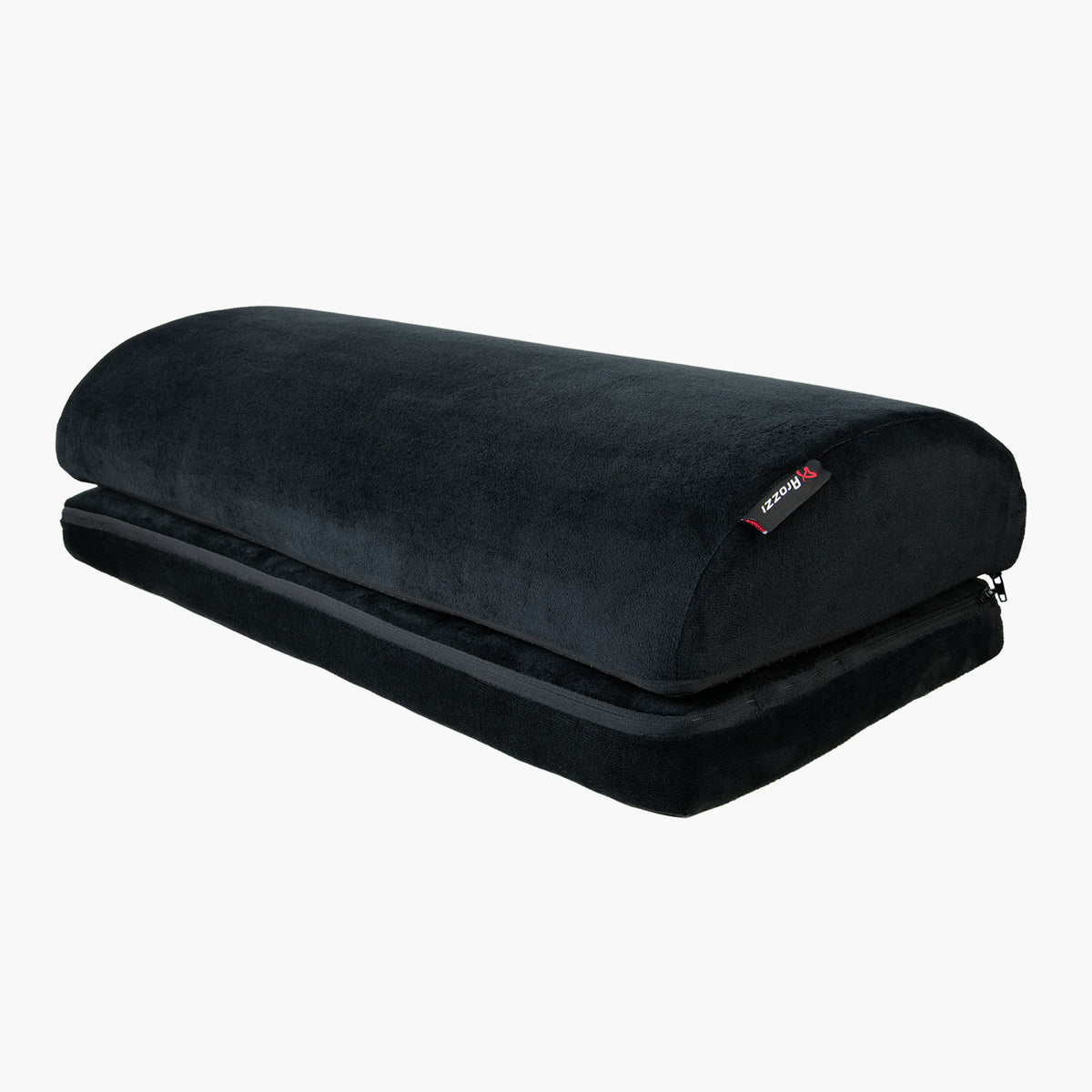 Arozzi Europe Footrest: black memory foam with removable zippered cover on white.