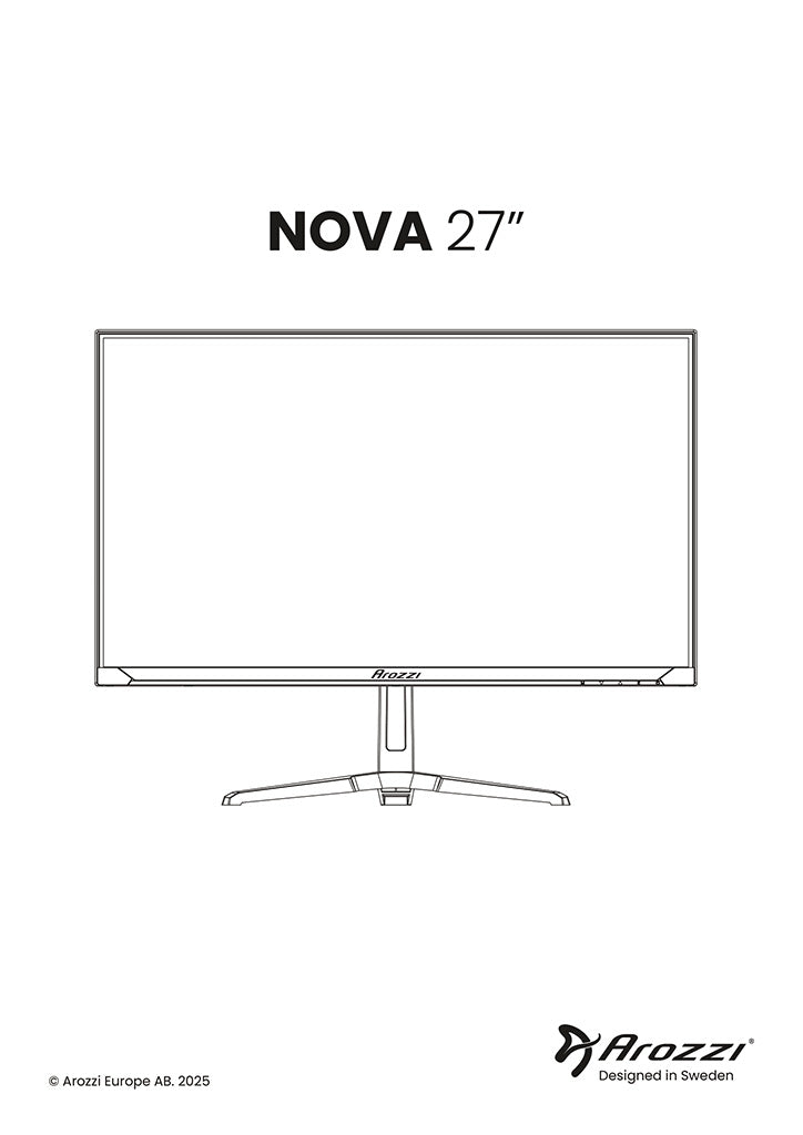 Outlined 27-inch Arozzi Nova computer monitor on a plain white background.