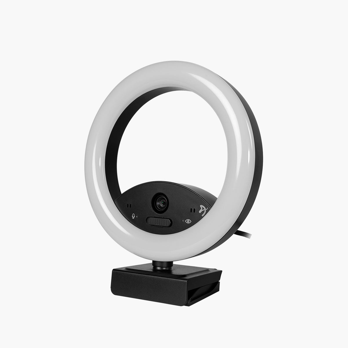 Occhio Ring Light Webcam by Arozzi: privacy mic breaker, black base.