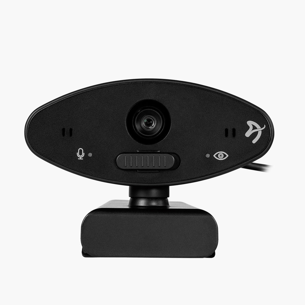 Arozzi Europe Occhio Webcam: black, lens center, privacy cover, manual mic switch, on white.