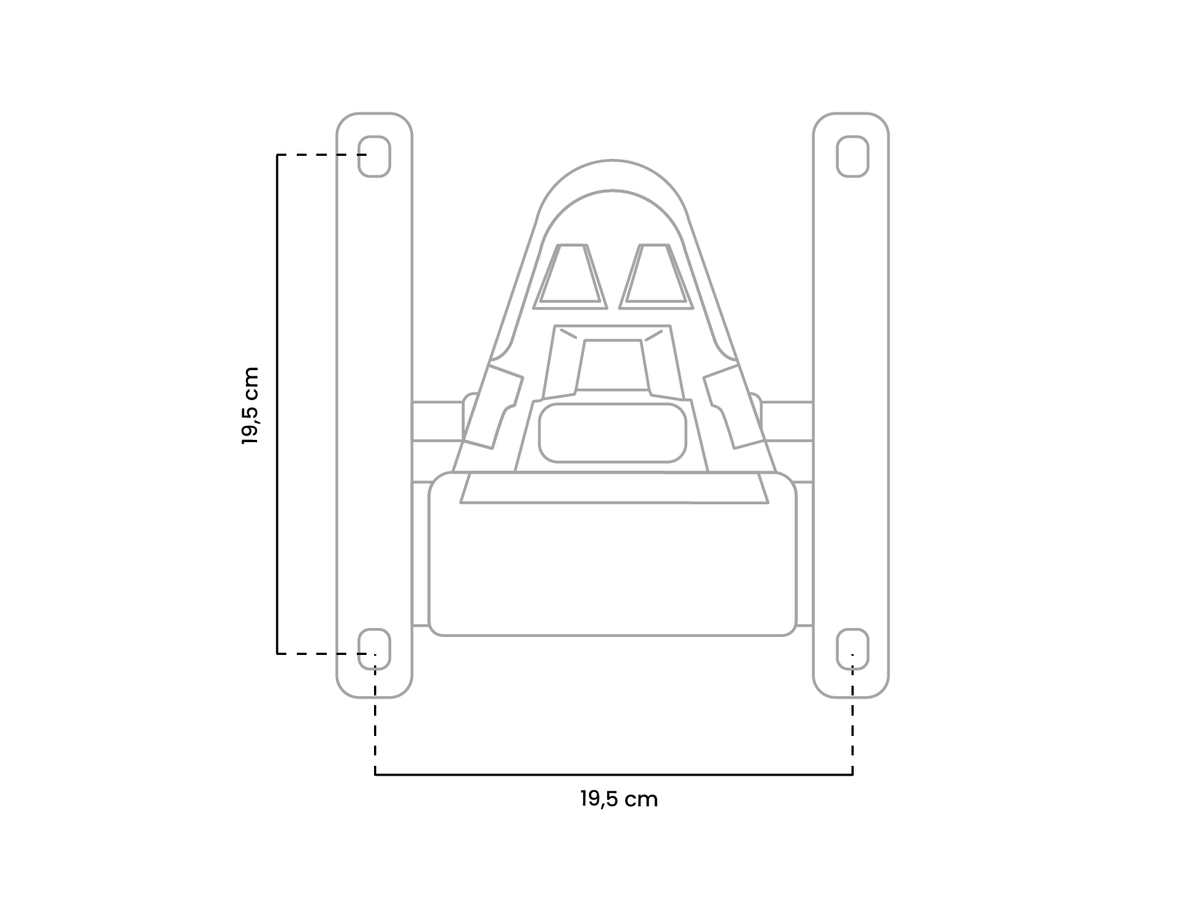 Line drawing of a wall mount with labeled height and width, both 19.5 cm.