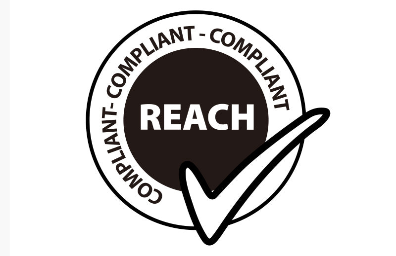 A circular REACH compliant badge with a check mark and the word COMPLIANT repeated.