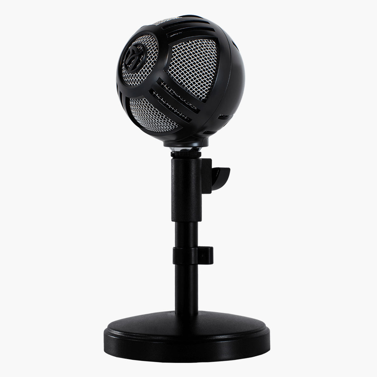 The Arozzi Europe Sfera Pro Microphone, black and on a stand, sits against a white background.