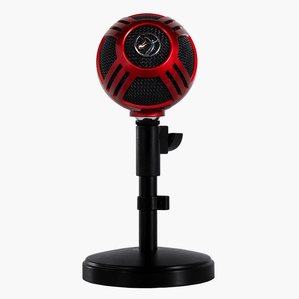 Arozzi Europe Sfera Microphone in red/black on stand, ideal for streaming, shown on white.