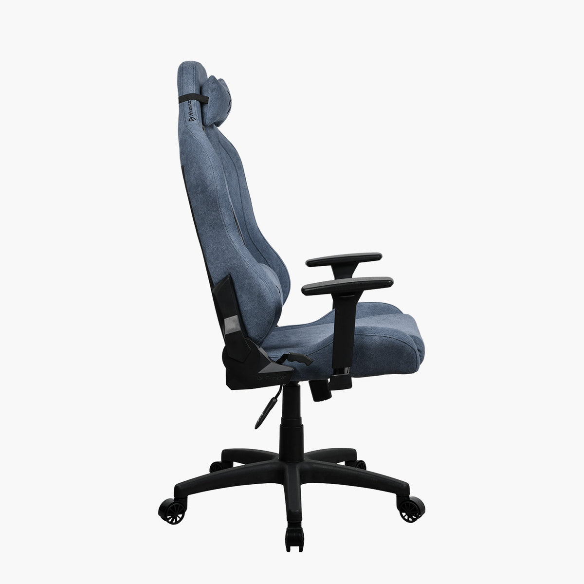 Side view of Arozzi Europe Torretta Soft Fabric, blue ergonomic chair with lumbar support.