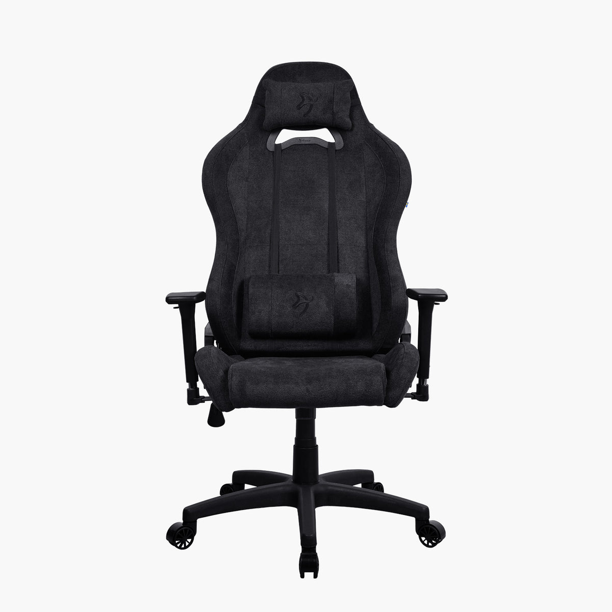 Arozzi Torretta Soft Fabric chair, ergonomic with headrest & lumbar support, front view shown.