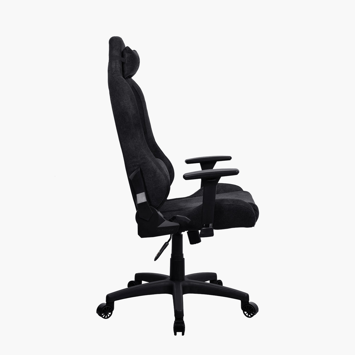 Arozzi Europe Torretta Soft Fabric ergonomic chair with headrest & lumbar support, side view.