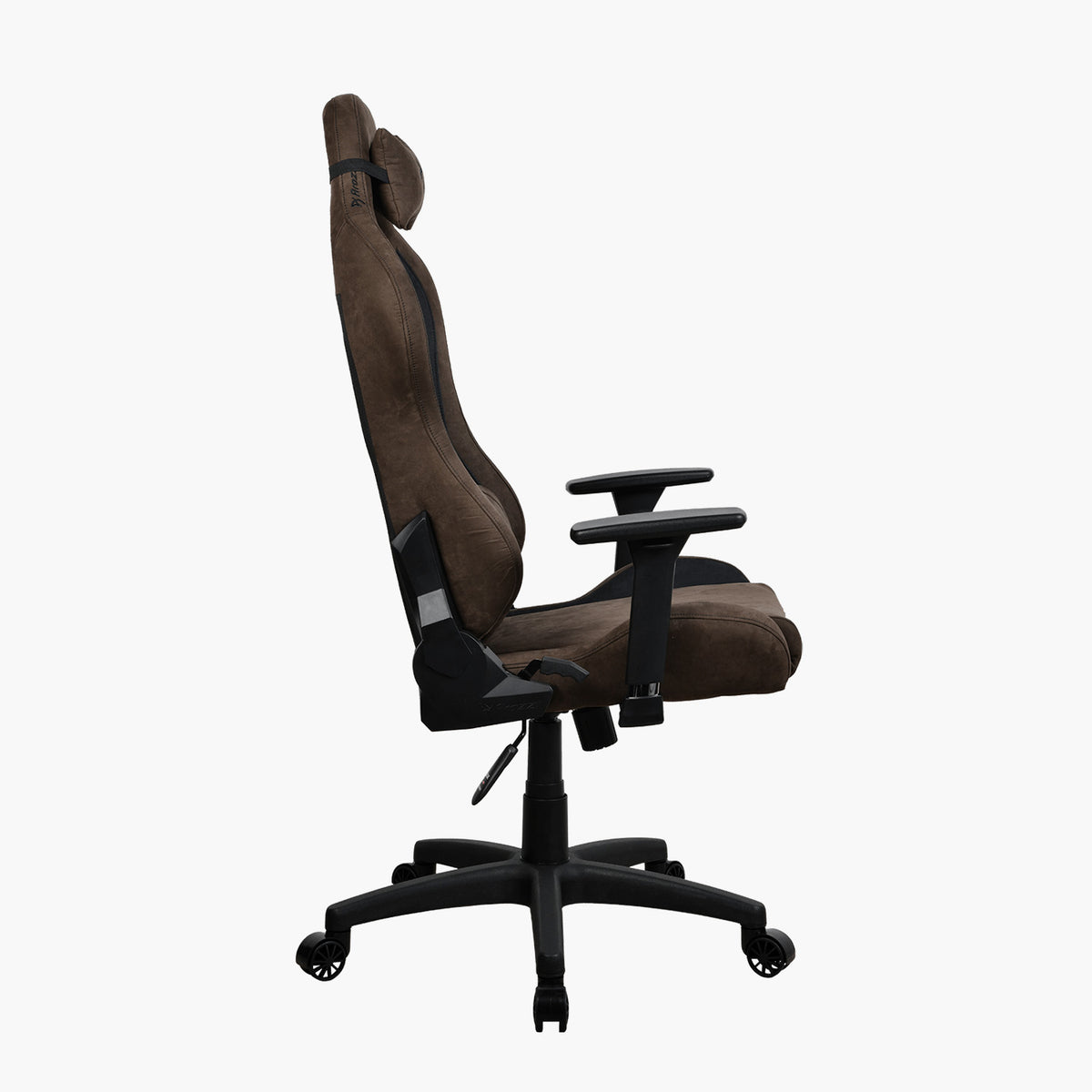 Arozzi Europe Torretta Supersoft chair, with armrests & headrest, side view shown.