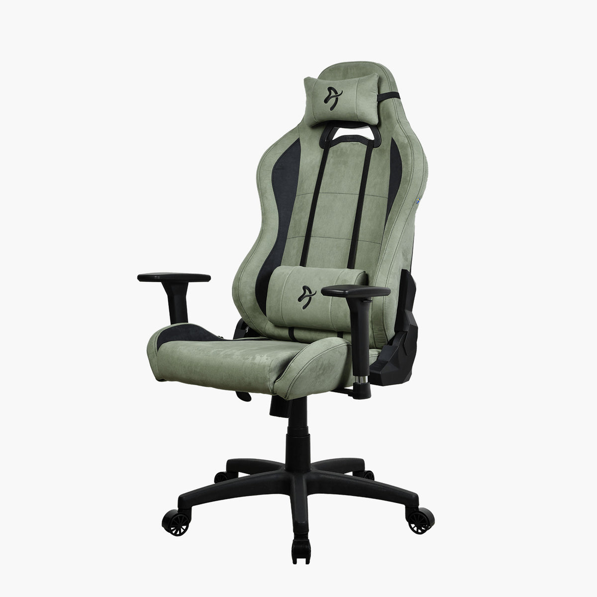 Arozzi Europe’s Torretta Supersoft: green ergonomic gaming chair with adjustable support pillows.