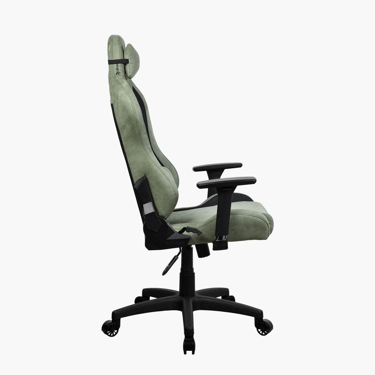 Arozzi Europe Torretta Supersoft green chair, side view with headrest & adjustable pillows.