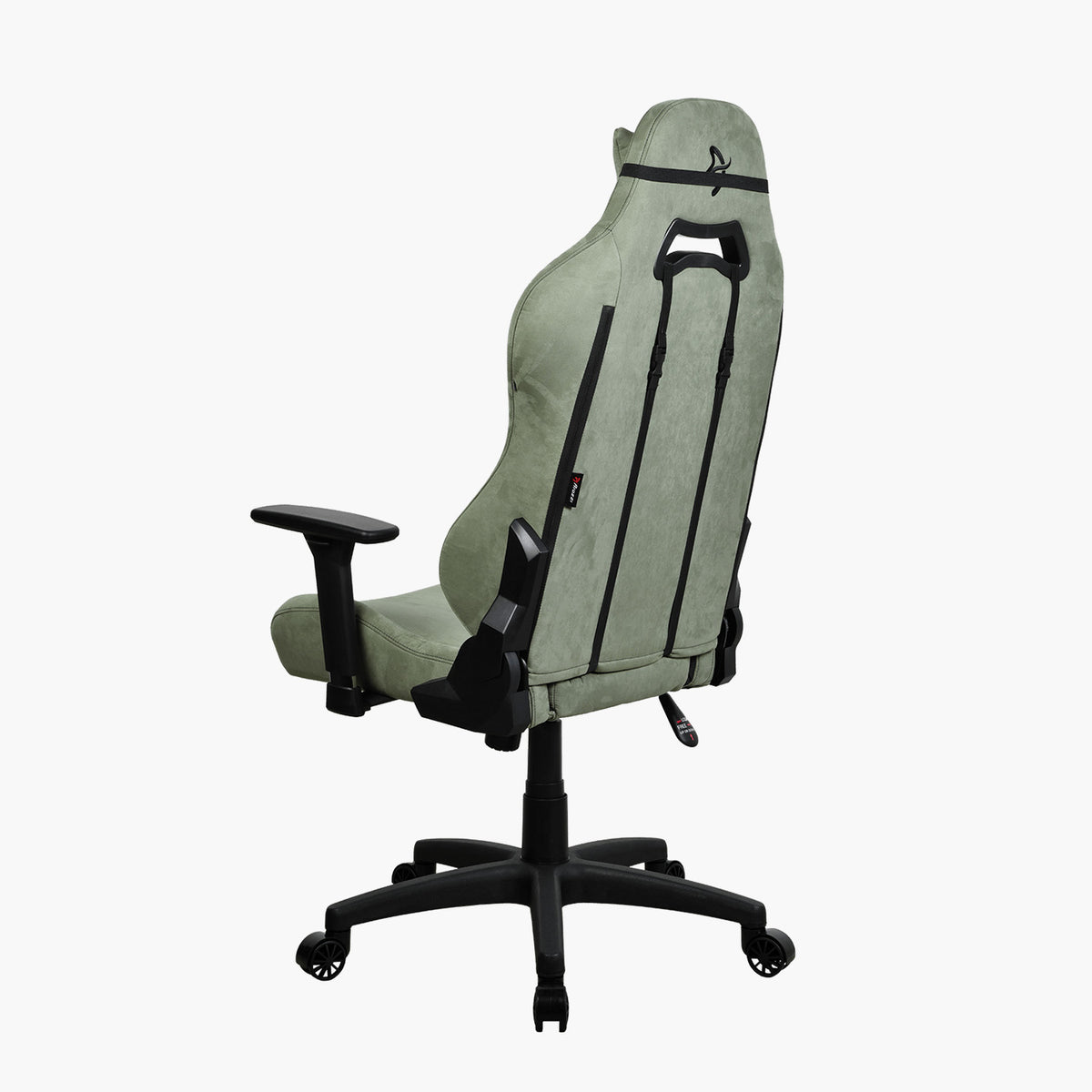 Arozzi Europe Torretta Supersoft chair, black armrests, wheels; rear view shown.