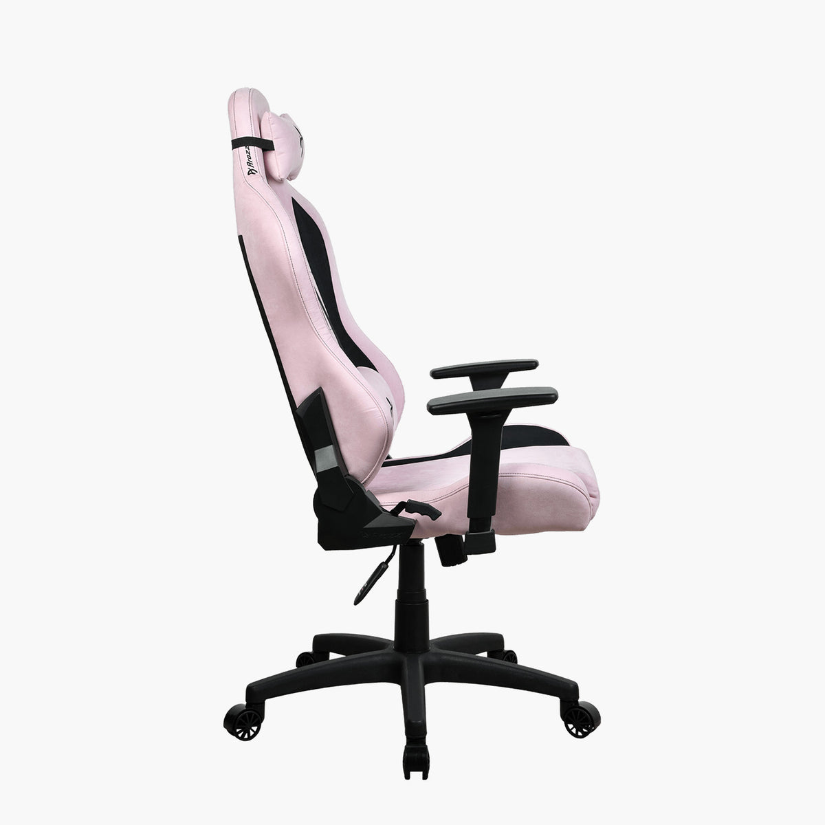 Side view of Arozzi Europe Torretta Supersoft, pink/black, ergonomic with adjustable pillows.
