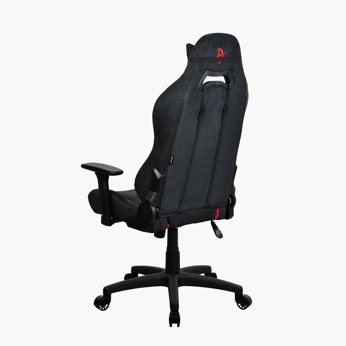 Arozzi Europe Torretta Supersoft chair, adjustable pillows, black, armrests, rear view.