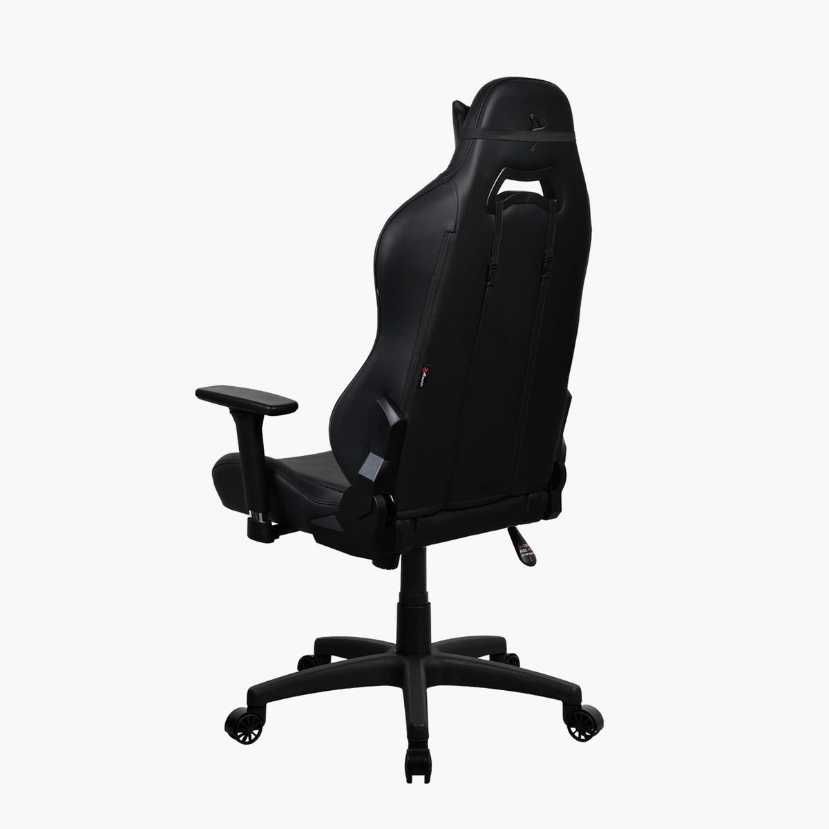 Arozzi Torretta SoftPU black ergonomic chair, synthetic leather, adjustable arms, rear view.