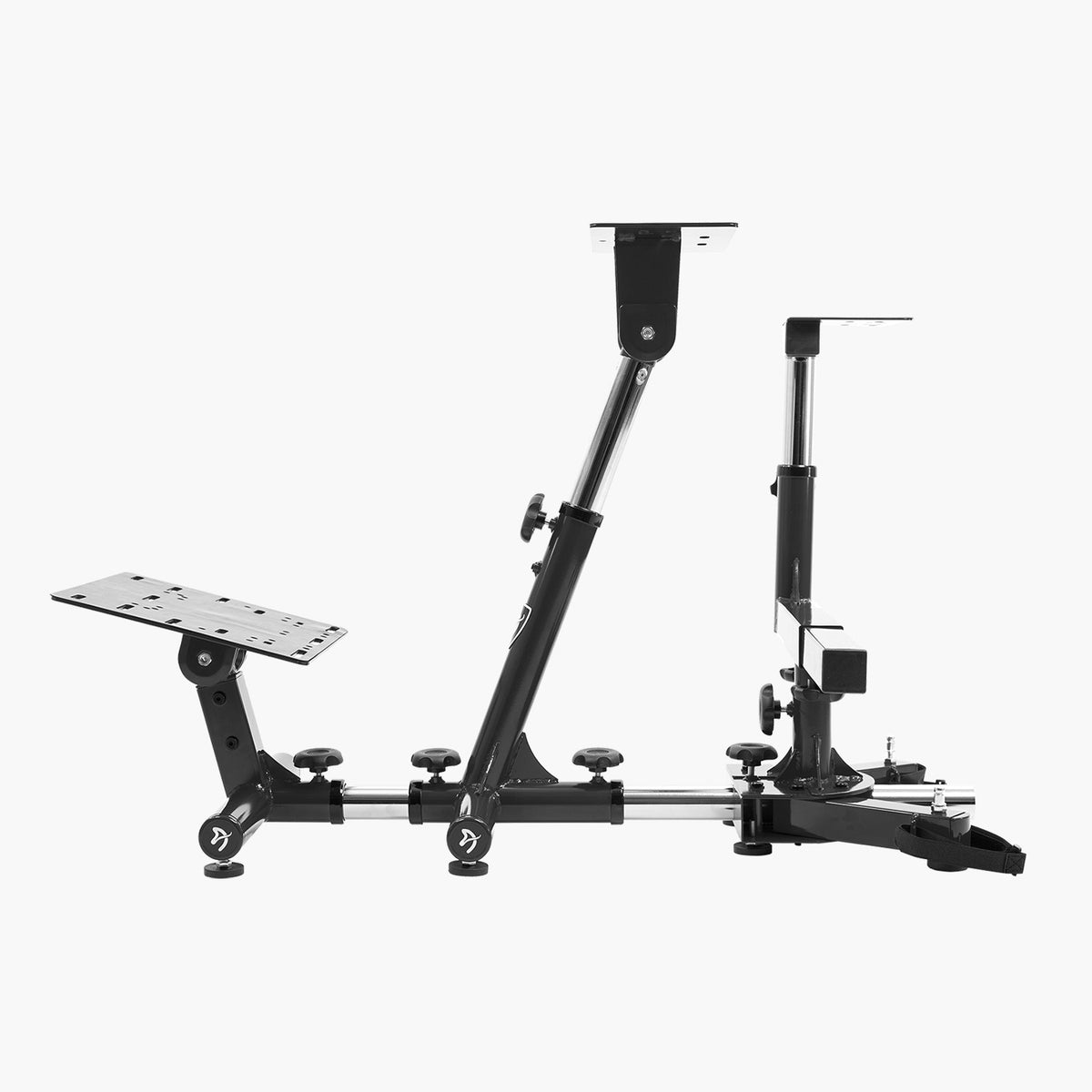 Arozzi Velocità Racing Simulator Stand, black metal, with wheel mount, on white background.