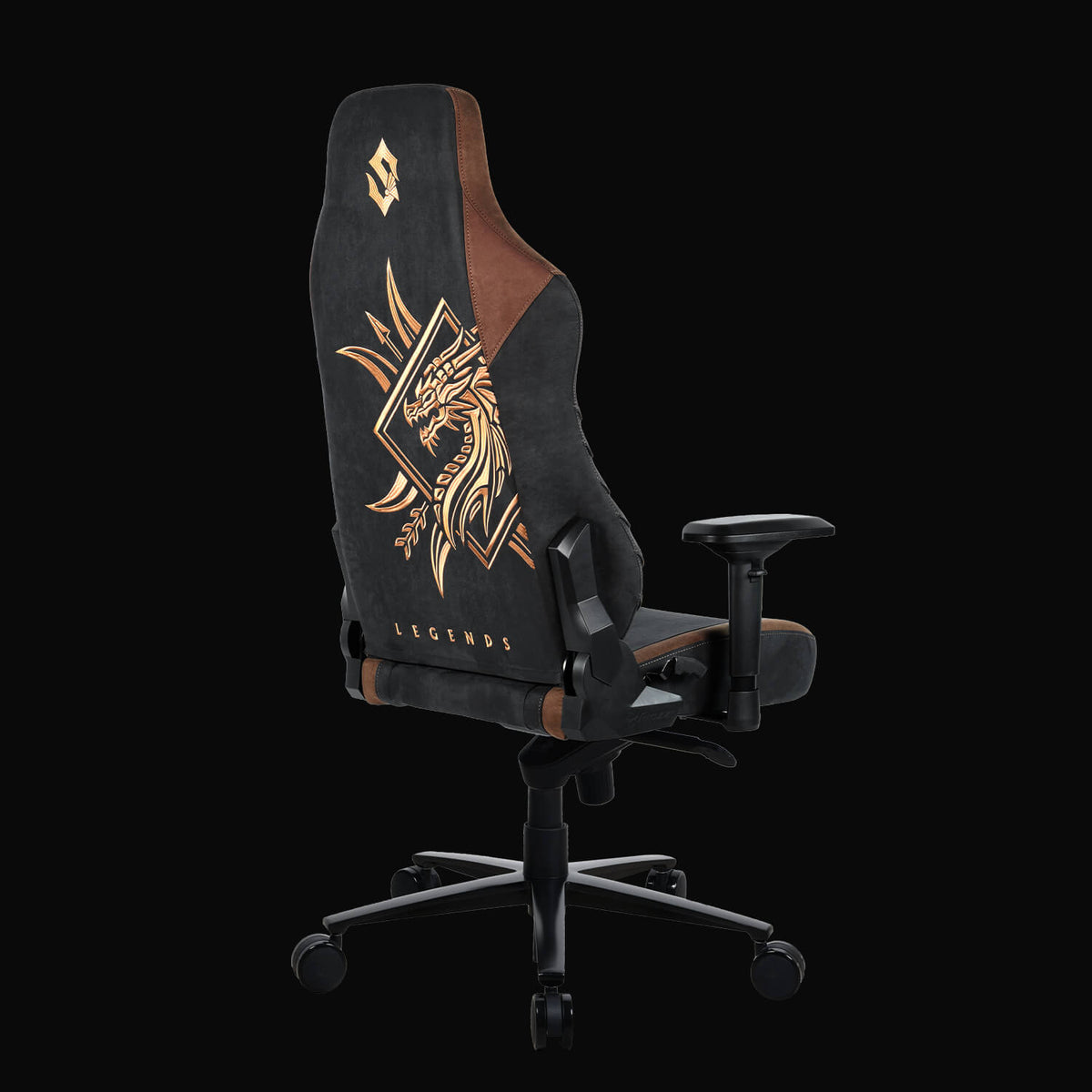 Arozzi Vernazza Supersoft Sabaton Legends Edition, rear view, with gold dragon and Legends text.