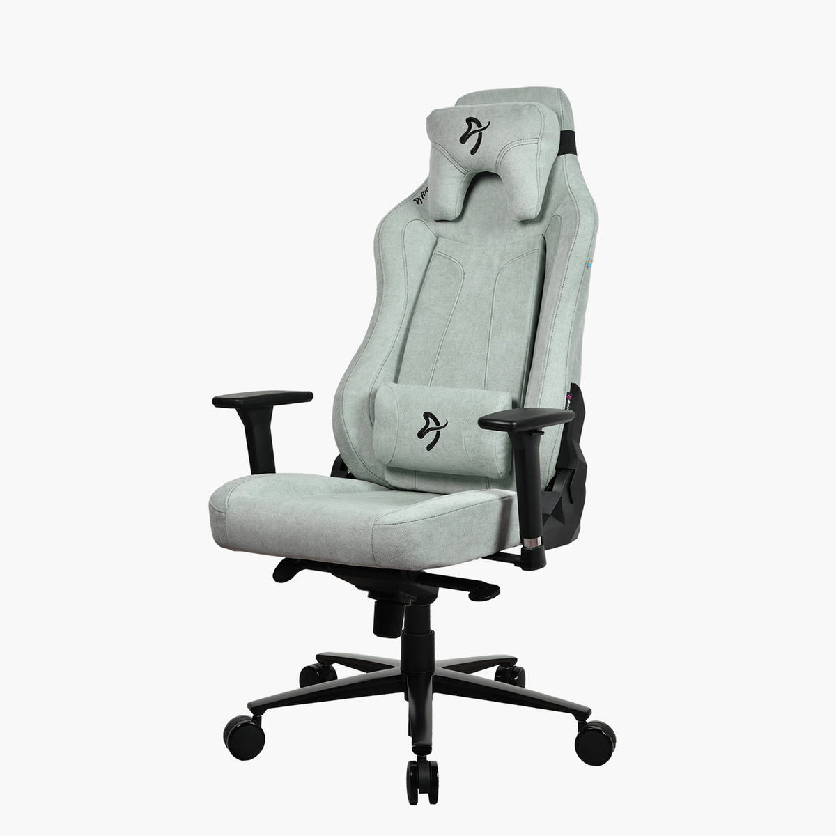Arozzi Europe Vernazza Soft Fabric chair: light gray, ergonomic, headrest, adjustable height.