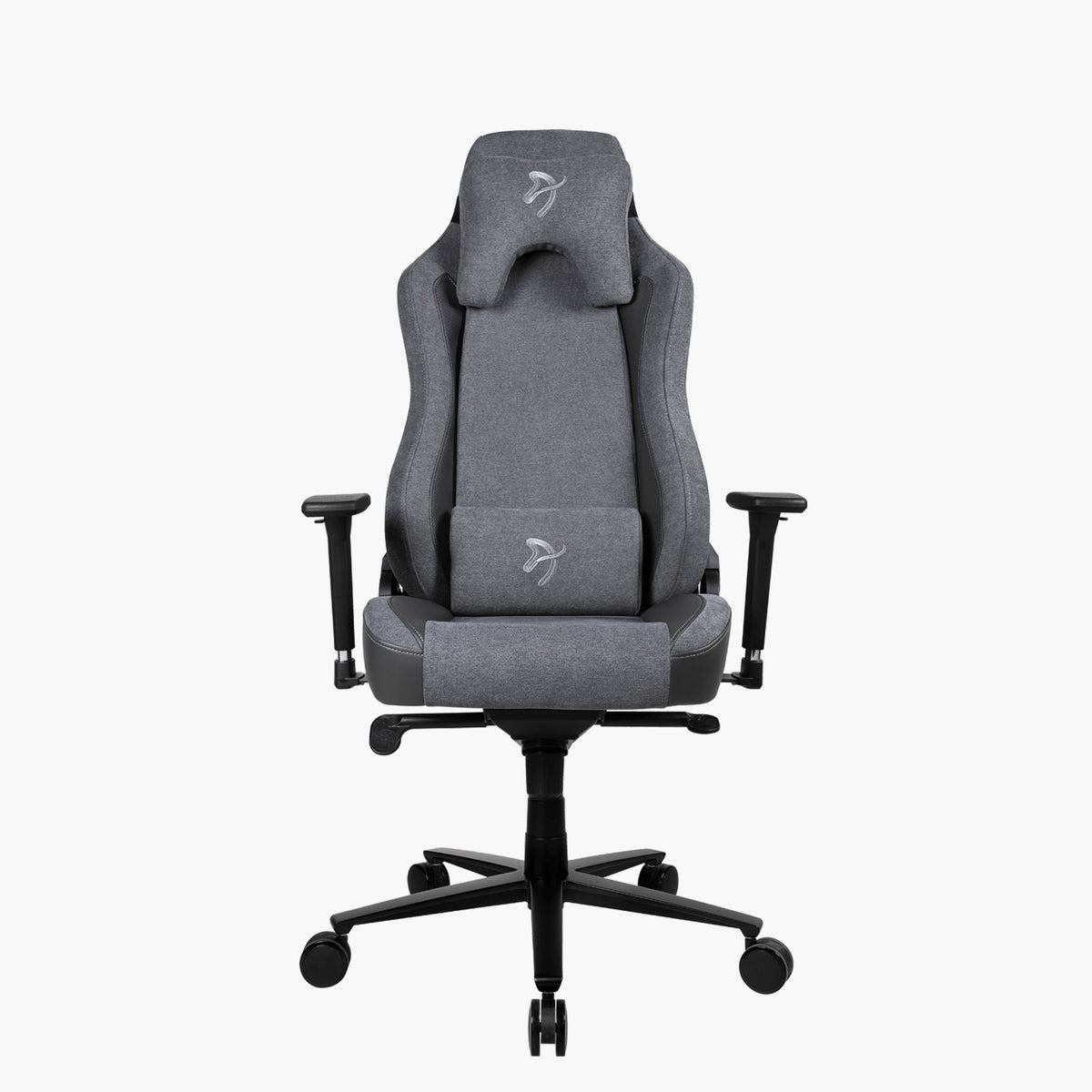 Arozzi Europe Vernazza Vento gray gaming chair, perforated PU headrest & lumbar support, front view.