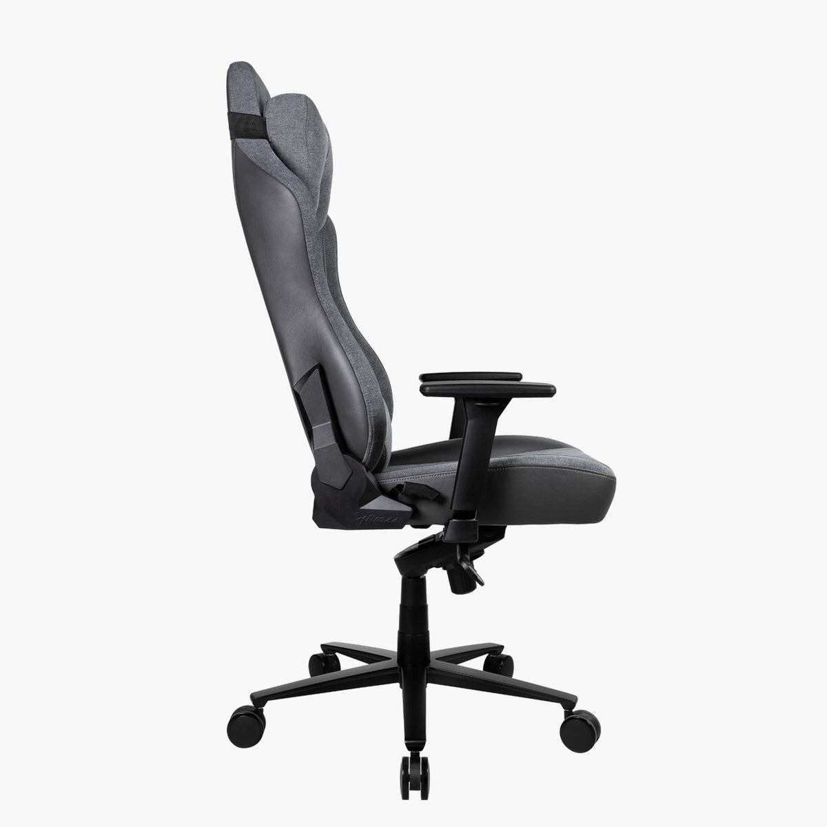 Side view of Arozzi Europe Vernazza Vento, gray with durable upholstery and adjustable armrests.