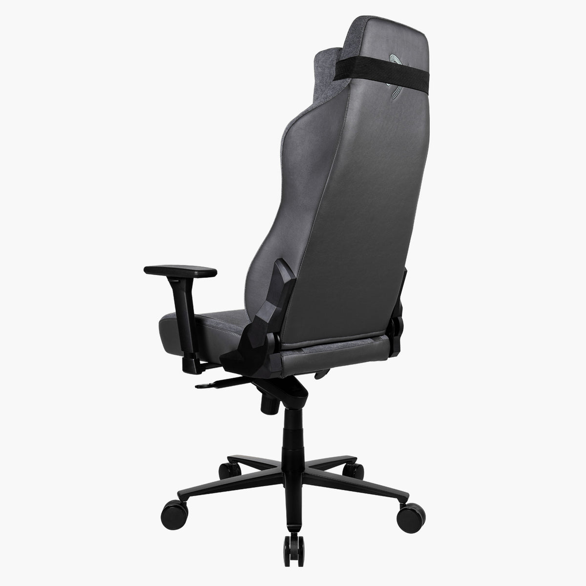 Arozzi Europe Vernazza Vento ergonomic chair, black/gray, durable upholstery, rear view.