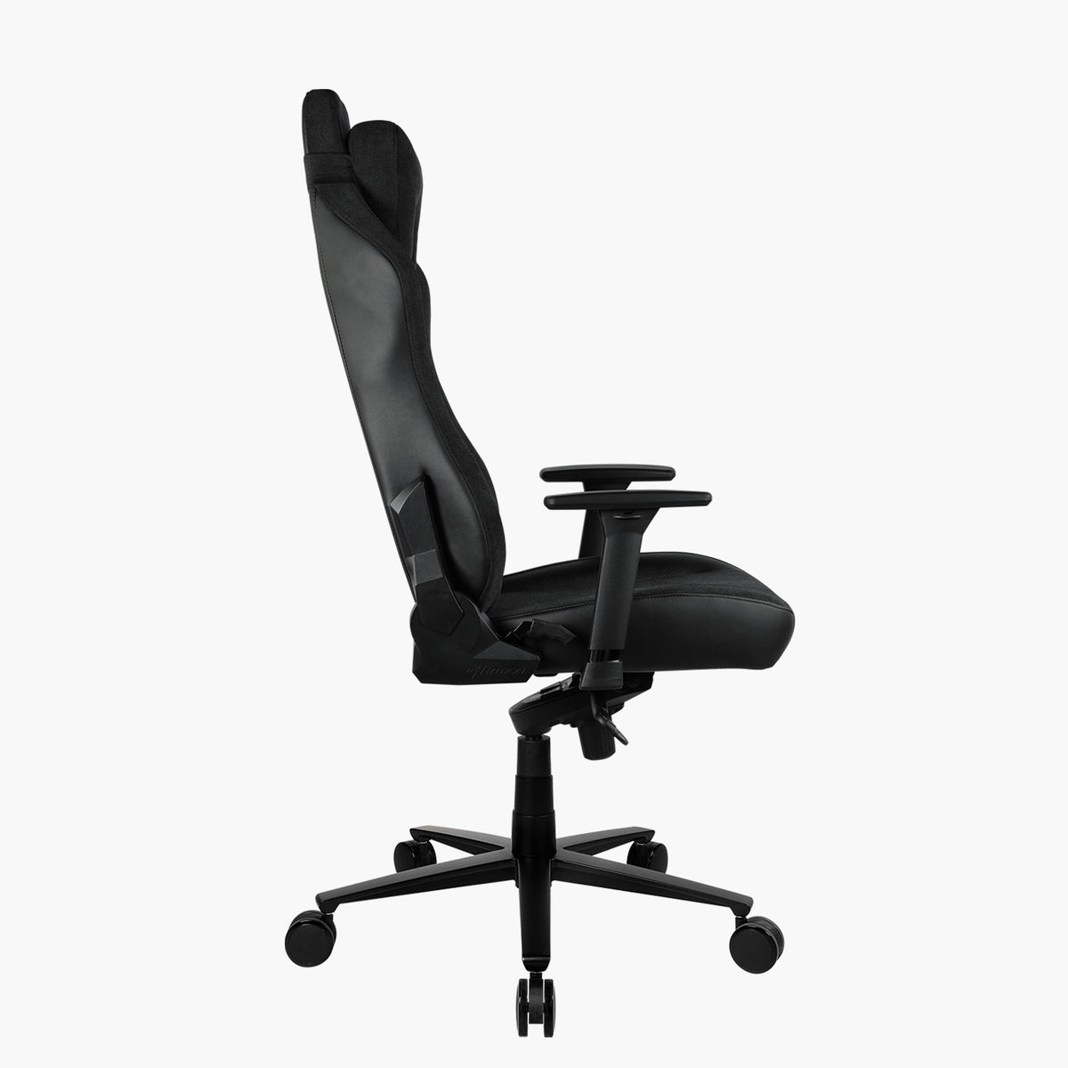 Side view of the Arozzi Europe Vernazza Vento black gaming chair with adjustable armrests.