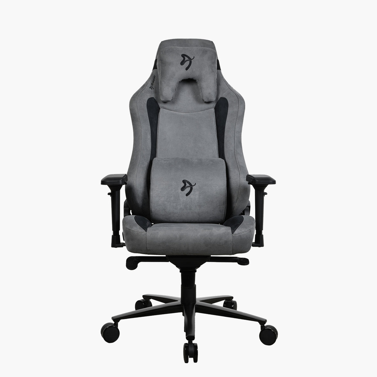 Arozzi Europe Vernazza Supersoft ergonomic chair, gray, with adjustable armrests and pillows.