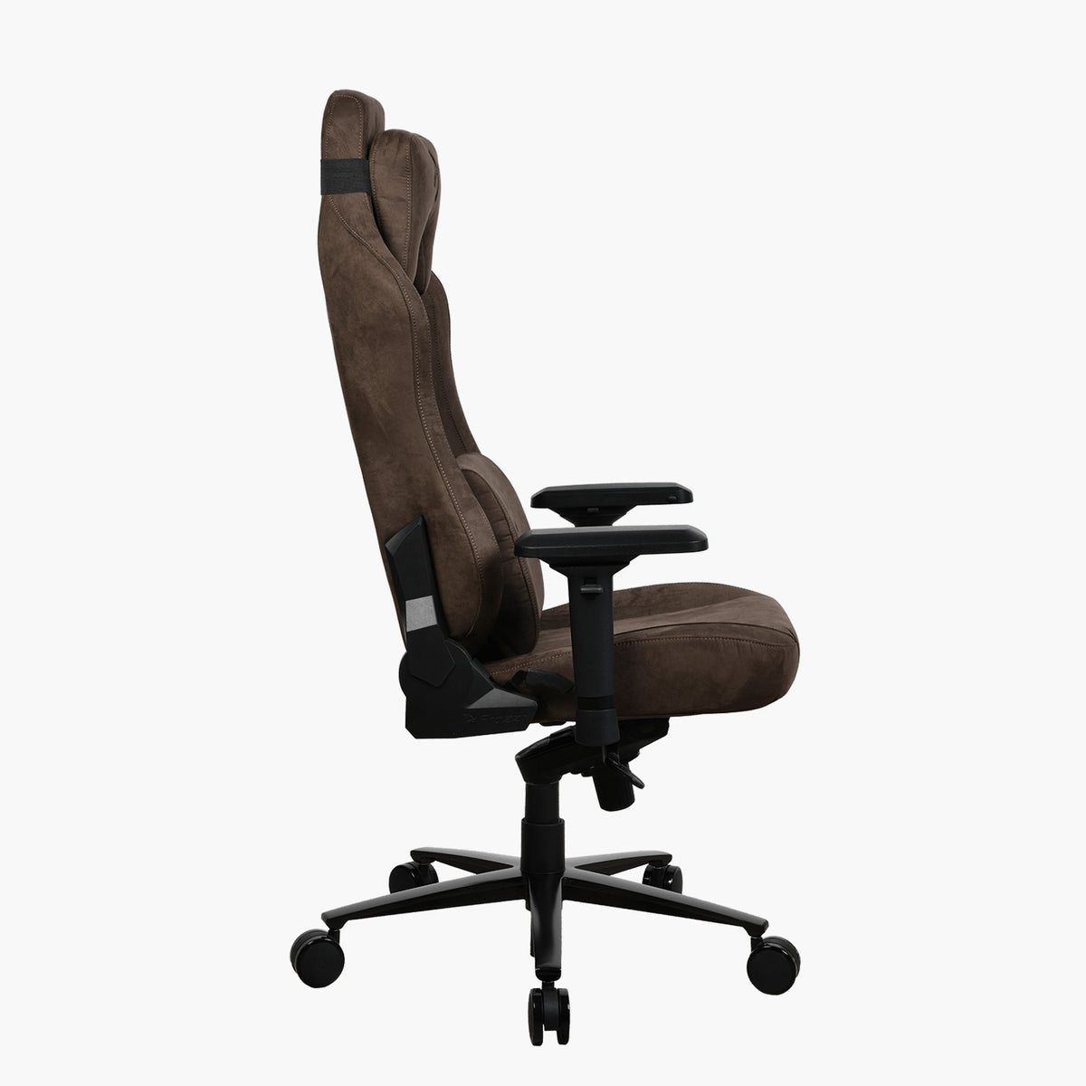 Arozzi Vernazza Supersoft chair, adjustable armrests, breathable fabric, side view.