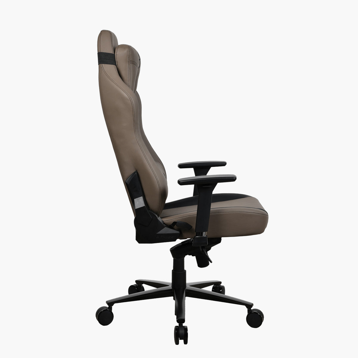 Arozzi Europe Vernazza SoftPU brown chair, side view, with high back & adjustable armrests.