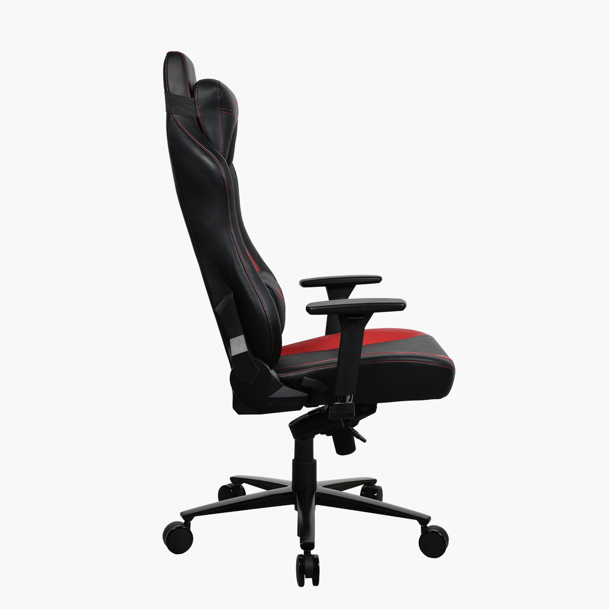 Arozzi Europe Vernazza SoftPU chair, black/red with armrests, side view on white.